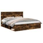vidaXL Rám postele Dymová dub 180 x 200 cm Masívne borovicové drevo – Obrázok 2
