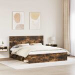 vidaXL Rám postele Dymová dub 180 x 200 cm Masívne borovicové drevo – Obrázok 3