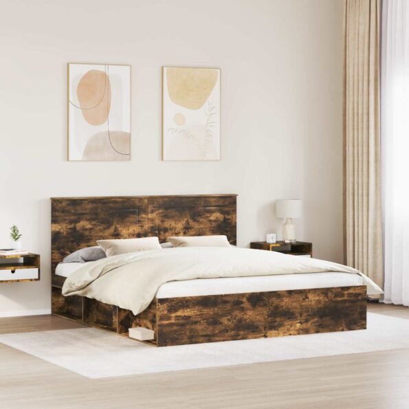 vidaXL Rám postele Dymová dub 180 x 200 cm Masívne borovicové drevo – Obrázok 3