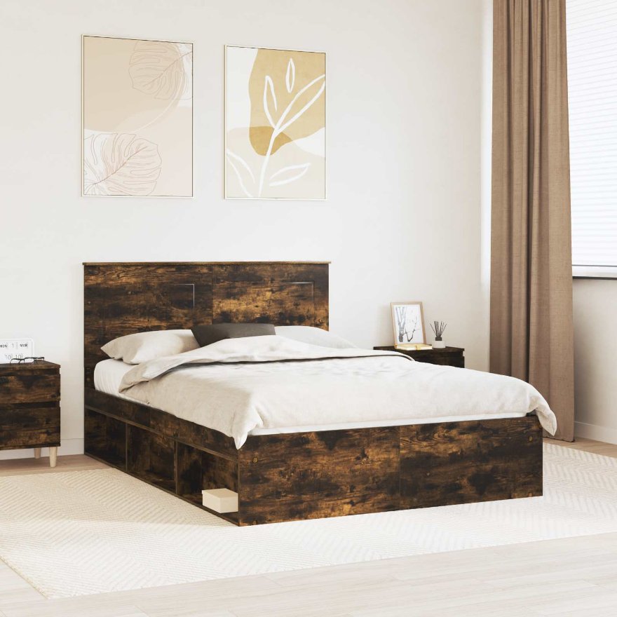 3409349_1.jpg vidaXL Rám postele Dymová dub 140 x 190 cm Masívne borovicové drevo – Obrázok 1