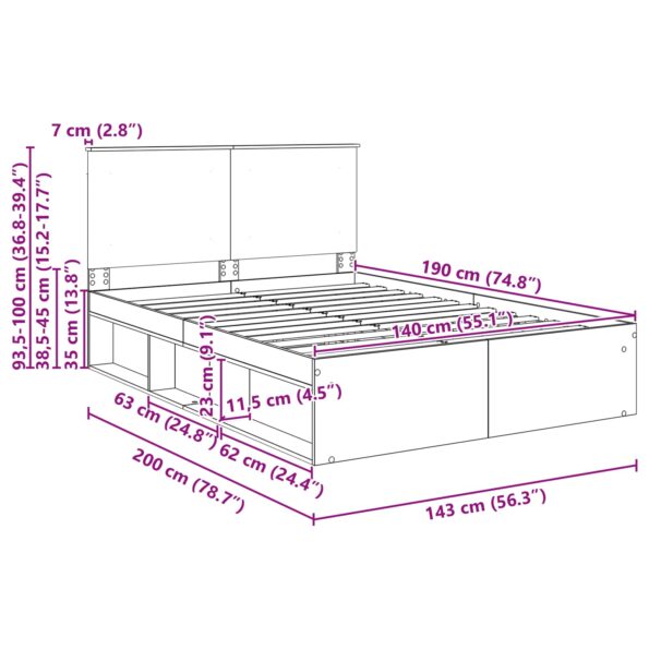 vidaXL Rám postele Dymová dub 140 x 190 cm Masívne borovicové drevo – Obrázok 13