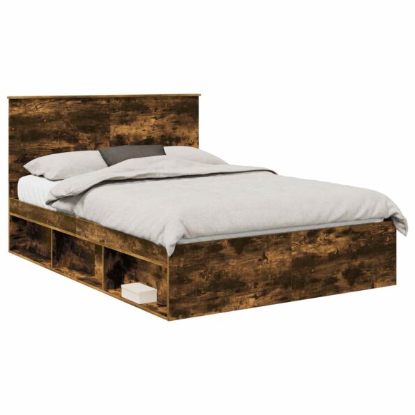 vidaXL Rám postele Dymová dub 140 x 190 cm Masívne borovicové drevo – Obrázok 2