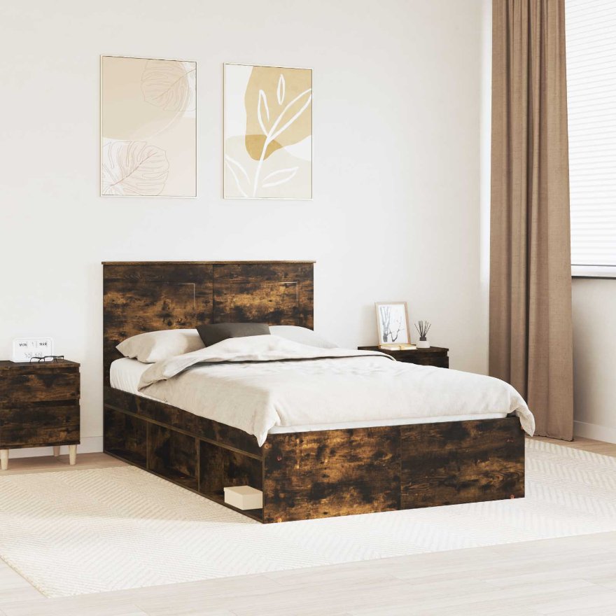 3409376_1.jpg vidaXL Rám postele Dymová dub 120 x 190 cm Masívne borovicové drevo – Obrázok 1
