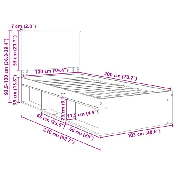 vidaXL Rám postele Biela 100 x 200 cm Masívne borovicové drevo – Obrázok 13
