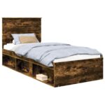 vidaXL Rám postele Dymová dub 100 x 200 cm Masívne borovicové drevo – Obrázok 2