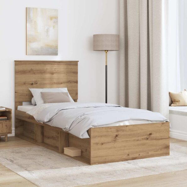vidaXL Rám postele s čelnou doskou Remeselnícky dub 100 x 200 cm – Obrázok 3