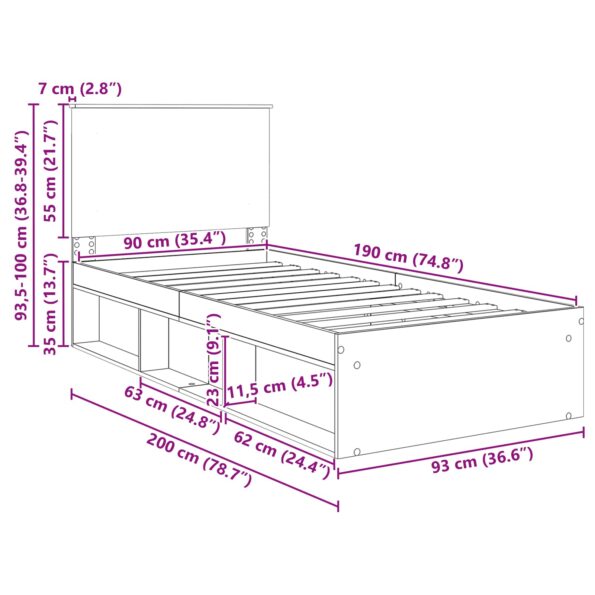 vidaXL Rám postele s čelnou doskou Remeselnícky dub 90 x 190 cm – Obrázok 13