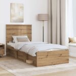 vidaXL Rám postele s čelnou doskou Remeselnícky dub 90 x 190 cm – Obrázok 3