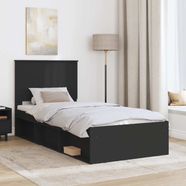 vidaXL Rám postele Čierna 75 x 190 cm Masívne borovicové drevo – Obrázok 3