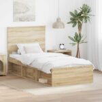 vidaXL Rám postele Sonoma dub 75 x 190 cm Masívne borovicové drevo