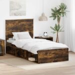 vidaXL Rám postele Dymová dub 75 x 190 cm Masívne borovicové drevo