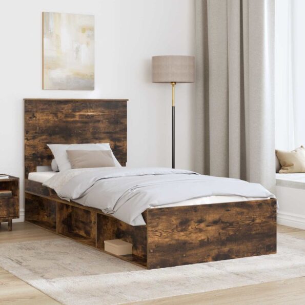 vidaXL Rám postele Dymová dub 75 x 190 cm Masívne borovicové drevo – Obrázok 3