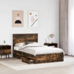 vidaXL Rám postele Dymová dub 135 x 190 cm Inžinierske drevo – Obrázok 3