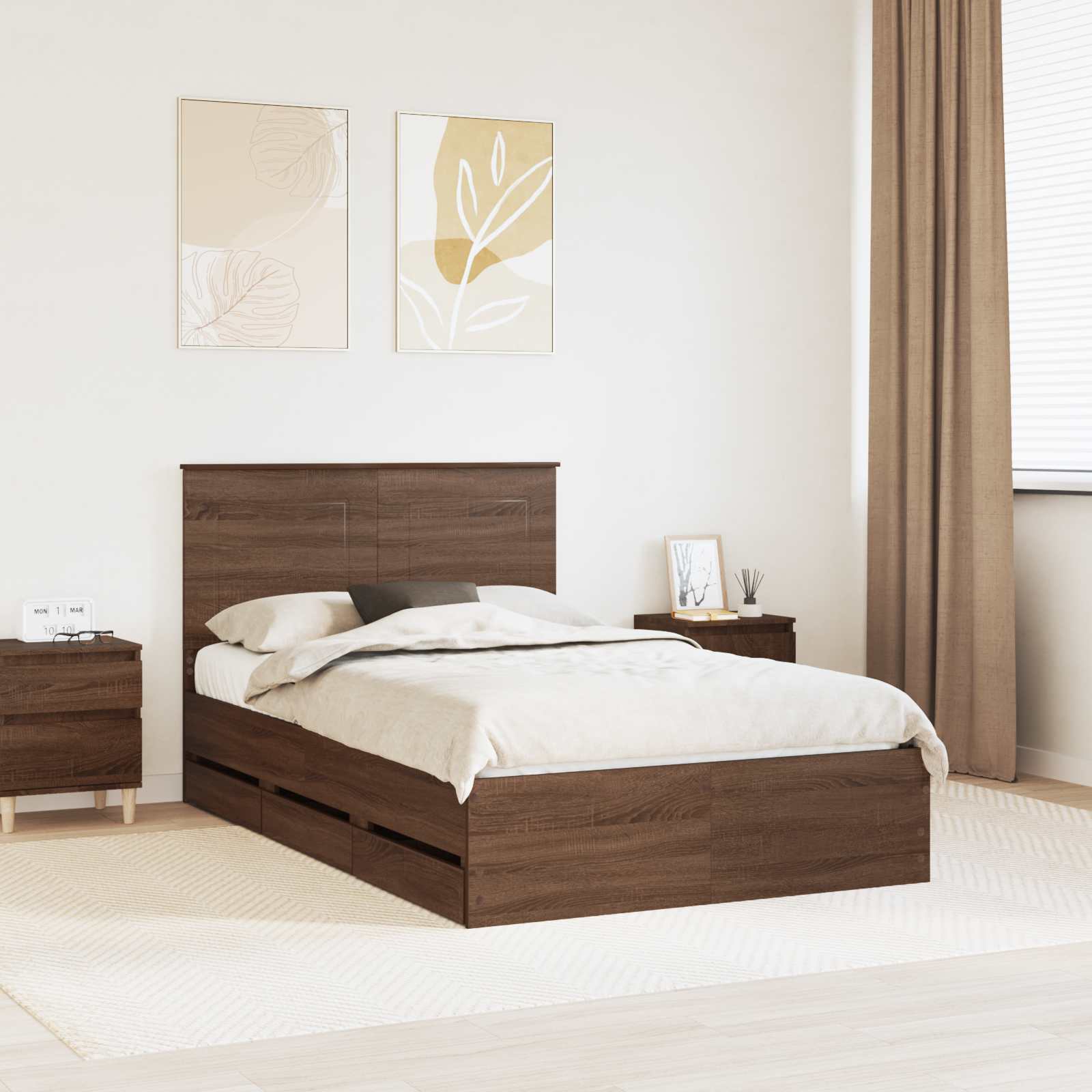 3409481_1.jpg vidaXL Rám postele Hnedý dub 120 x 190 cm Inžinierske drevo – Obrázok 1