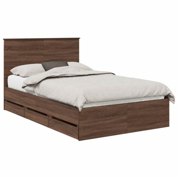 vidaXL Rám postele Hnedý dub 120 x 190 cm Inžinierske drevo – Obrázok 2