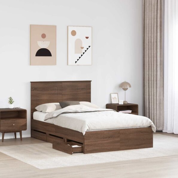 vidaXL Rám postele Hnedý dub 120 x 190 cm Inžinierske drevo – Obrázok 3