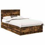 vidaXL Rám postele Dymová dub 120 x 200 cm Inžinierske drevo – Obrázok 2