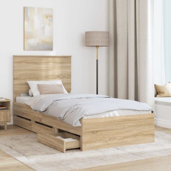 vidaXL Rám postele Sonoma dub 75 x 190 cm Inžinierske drevo – Obrázok 3