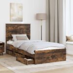 vidaXL Rám postele Dymová dub 75 x 190 cm Inžinierske drevo – Obrázok 3