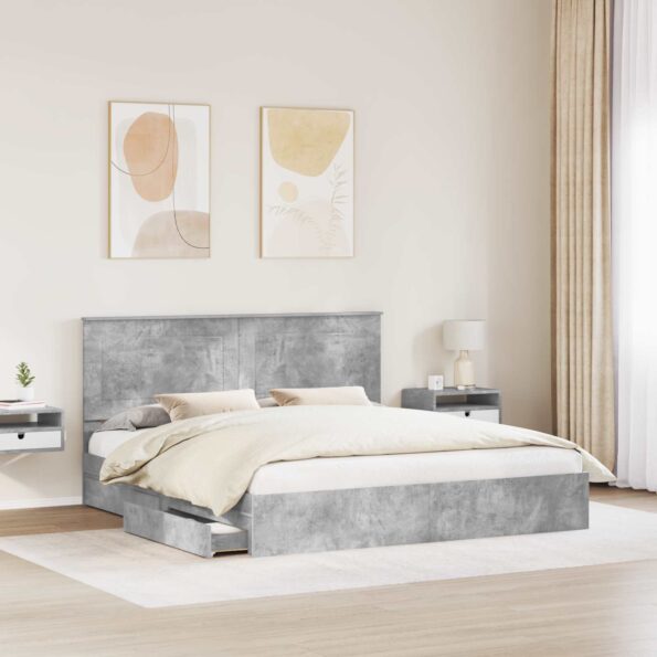 vidaXL Úložná posteľ Betónová šedá 200 x 200 cm Kompozitné drevo – Obrázok 3
