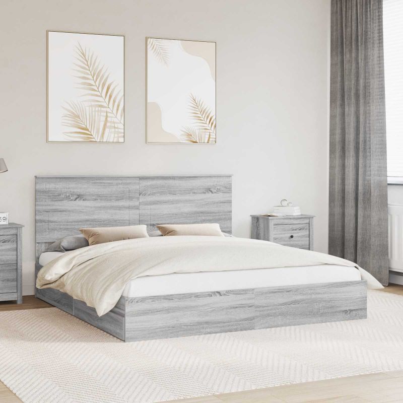 3409522_1.jpg vidaXL Úložná posteľ Sivý Sonoma 200 x 200 cm Kompozitné drevo – Obrázok 1