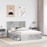 vidaXL Úložná posteľ Betónová šedá 150 x 200 cm Kompozitné drevo – Obrázok 3