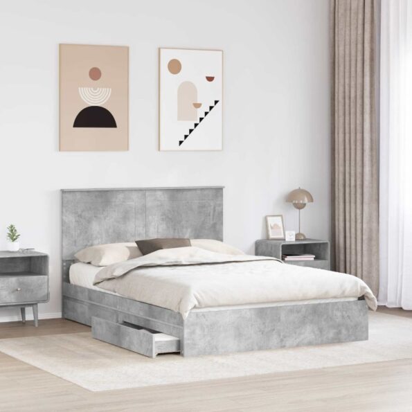 vidaXL Úložná posteľ Betónová šedá 150 x 200 cm Kompozitné drevo – Obrázok 3