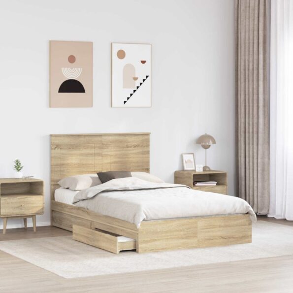 vidaXL Úložná posteľ Sonoma dub 135 x 190 cm Kompozitné drevo – Obrázok 3