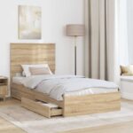 vidaXL Úložná posteľ Sonoma dub 100 x 200 cm Kompozitné drevo – Obrázok 3