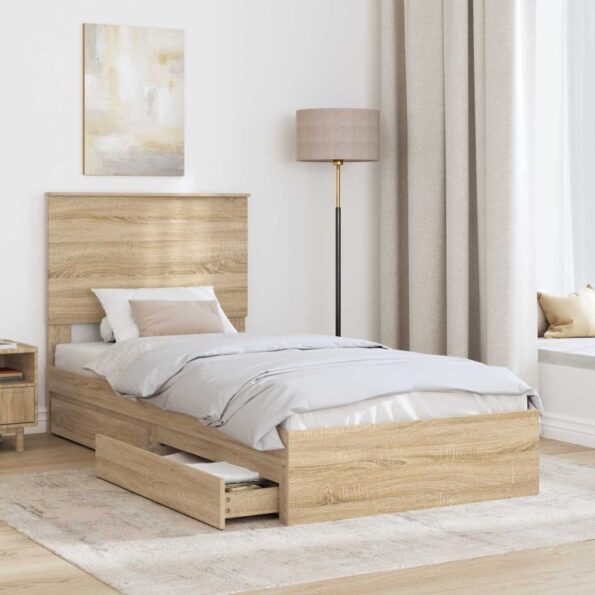 vidaXL Úložná posteľ Sonoma dub 100 x 200 cm Kompozitné drevo – Obrázok 3