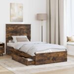 vidaXL Úložná posteľ Dymová dub 90 x 190 cm Kompozitné drevo – Obrázok 3
