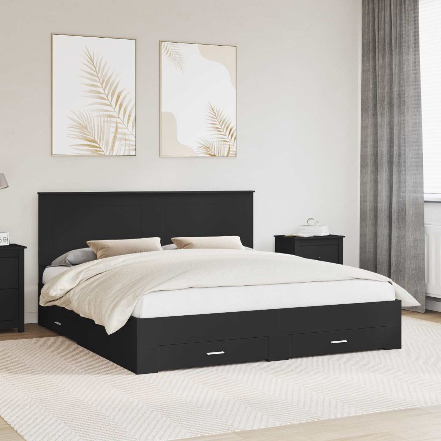 3409609_1.jpg vidaXL Rám postele Čierna a strieborná 200 x 200 cm Kompozitné drevo – Obrázok 1
