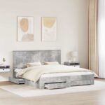 vidaXL Rám postele Betónová šedá 200 x 200 cm Kompozitné drevo – Obrázok 3