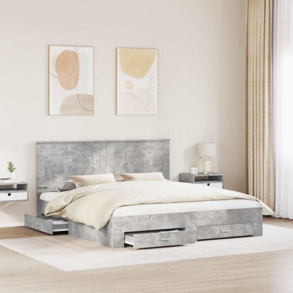 vidaXL Rám postele Betónová šedá 200 x 200 cm Kompozitné drevo – Obrázok 3