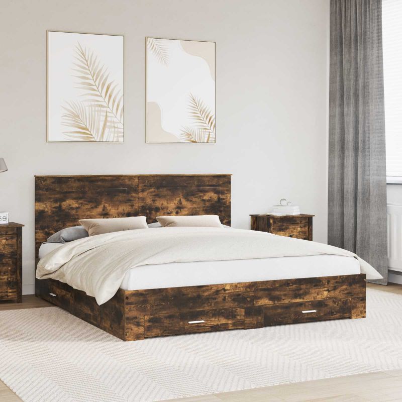 3409612_1.jpg vidaXL Rám postele Dymová dub 200 x 200 cm Kompozitné drevo – Obrázok 1