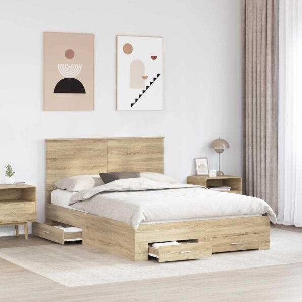 vidaXL Rám postele Sonoma dub 140 x 190 cm Kompozitné drevo – Obrázok 3