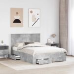 vidaXL Rám postele Betónová šedá 140 x 190 cm Kompozitné drevo – Obrázok 3