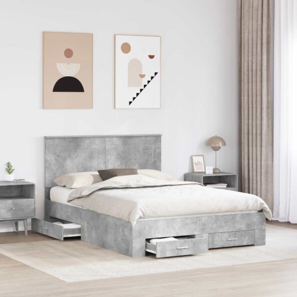 vidaXL Rám postele Betónová šedá 140 x 190 cm Kompozitné drevo – Obrázok 3