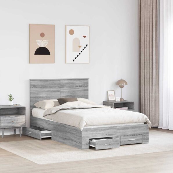 vidaXL Rám postele Sivý Sonoma 120 x 190 cm Kompozitné drevo – Obrázok 3