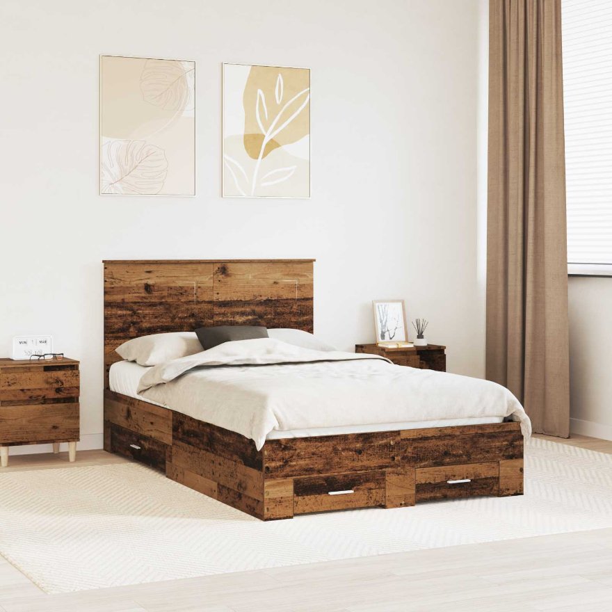 3409674_1.jpg vidaXL Rám postele Staré drevo 120 x 190 cm Kompozitné drevo – Obrázok 1