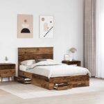 vidaXL Rám postele Staré drevo 120 x 190 cm Kompozitné drevo – Obrázok 3