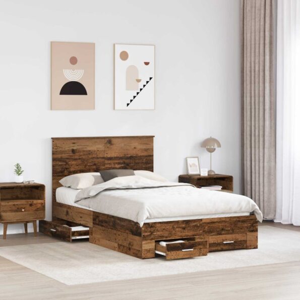 vidaXL Rám postele Staré drevo 120 x 190 cm Kompozitné drevo – Obrázok 3