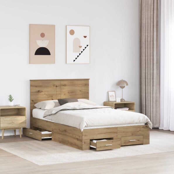vidaXL Rám postele Remeselný dub 120 x 190 cm Kompozitné drevo – Obrázok 3