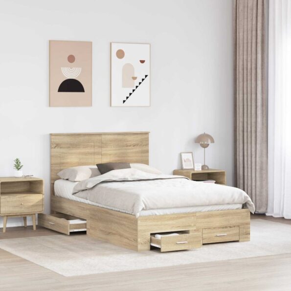vidaXL Rám postele Sonoma dub 120 x 200 cm Kompozitné drevo – Obrázok 3