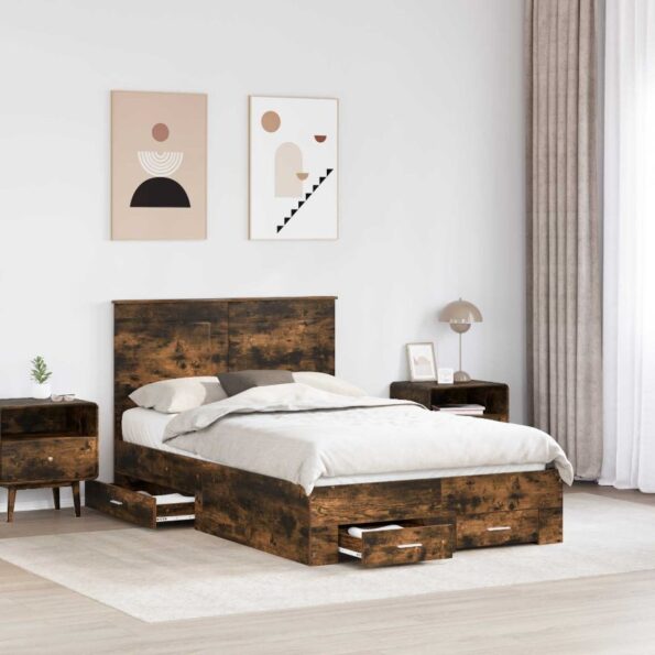 vidaXL Rám postele Dymová dub 120 x 200 cm Kompozitné drevo – Obrázok 3