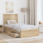 vidaXL Rám postele Sonoma dub 100 x 200 cm Kompozitné drevo – Obrázok 3