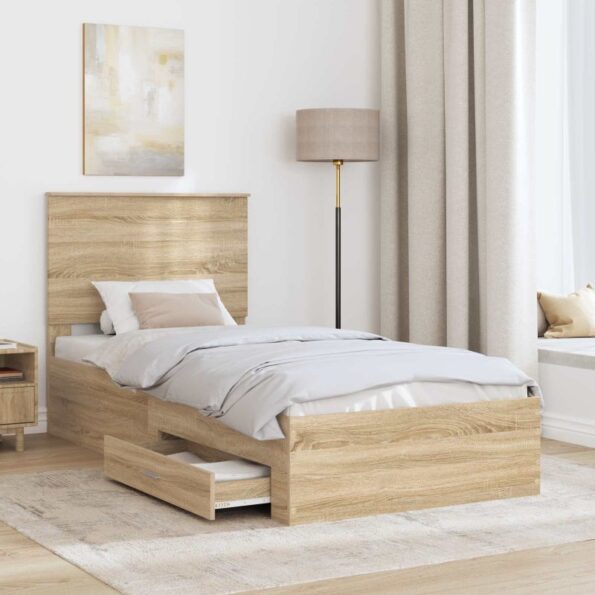 vidaXL Rám postele Sonoma dub 100 x 200 cm Kompozitné drevo – Obrázok 3