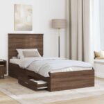 vidaXL Rám postele Hnedý dub a striebro 100 x 200 cm Kompozitné drevo – Obrázok 3