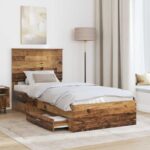 vidaXL Rám postele Staré drevo 100 x 200 cm Kompozitné drevo – Obrázok 3