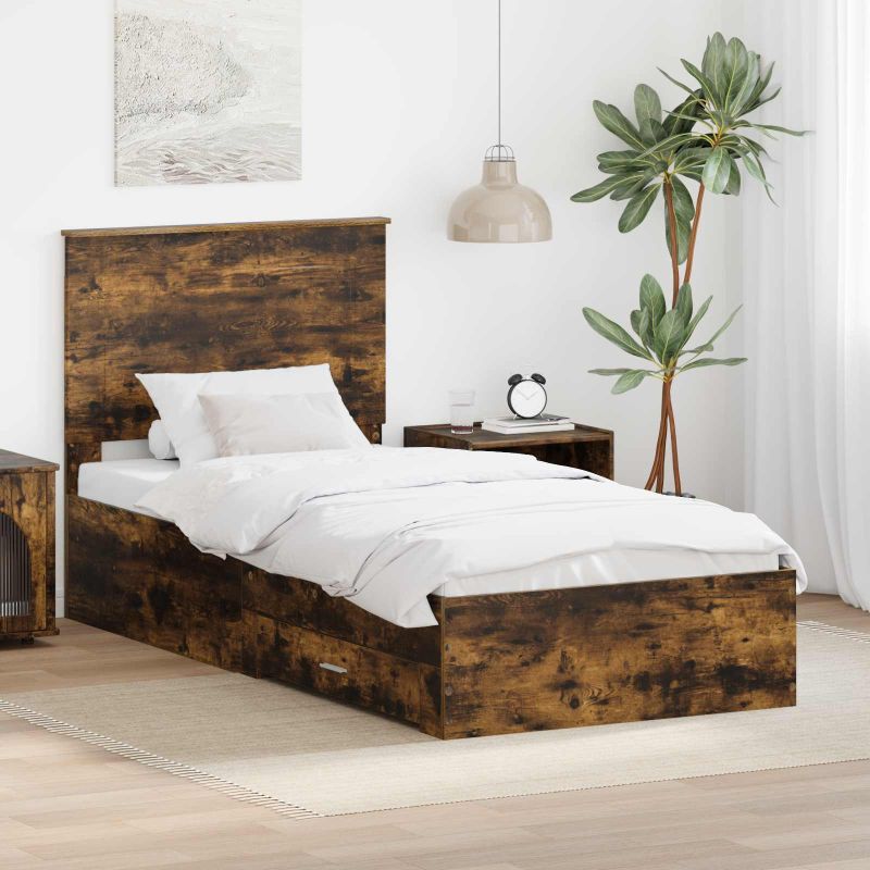 3409698_1.jpg vidaXL Rám postele so zásuvkou Dymová dub 90 x 190 cm Kompozitné drevo – Obrázok 1